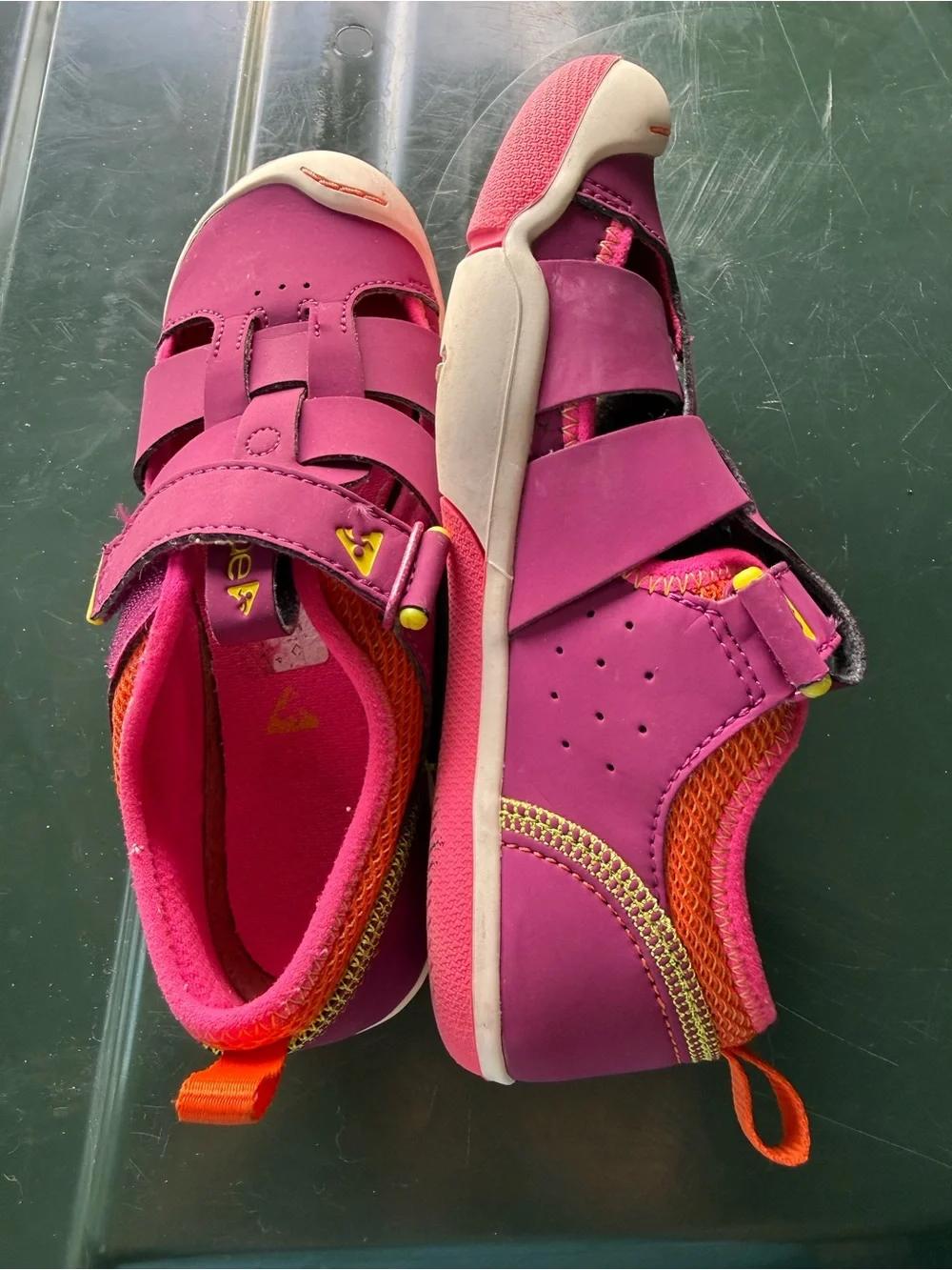 PLAE Kids Magenta Closed-Toe Sport Sandals with Orange Heel Tab